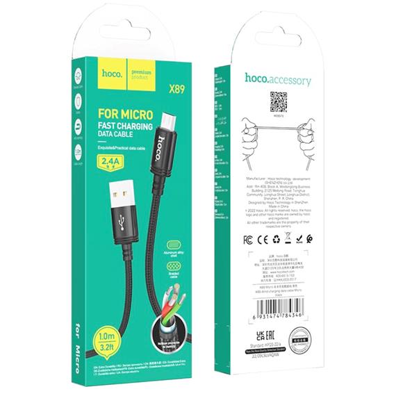 Cable Usb-A a Usb-Micro 2.4A 1m Hoco X89 Negro