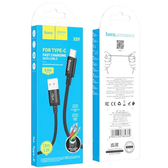 Cable Usb-A a Usb-C 3.0A 1m Hoco X89 Negro