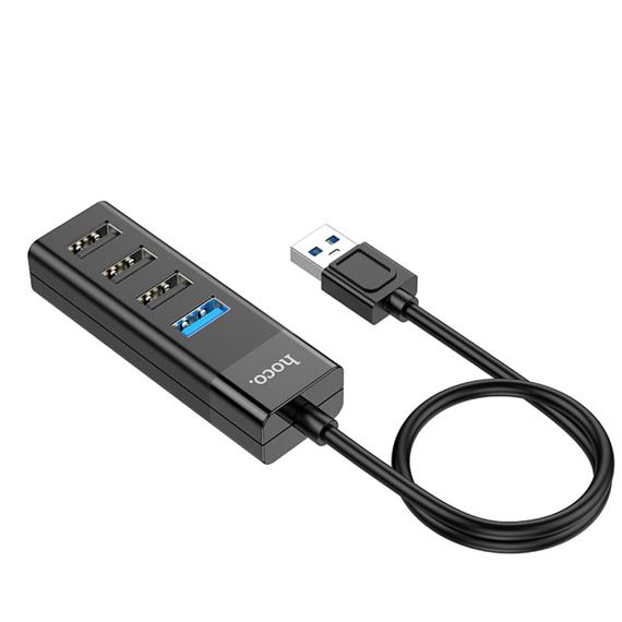 Hoco HB25 Hub USB con 4 Puertos (1x USB 3.0 y 2x USB 2.0) Negro