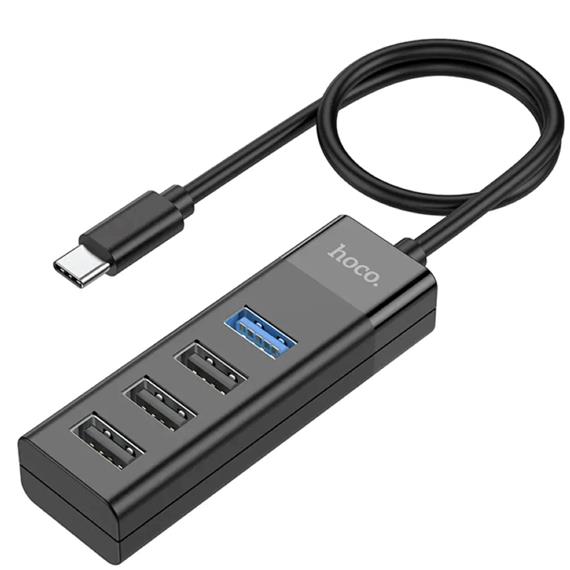 Hoco HB25 Hub USB-C con 4 Puertos (1x USB 3.0 y 2x USB 2.0)  Negro