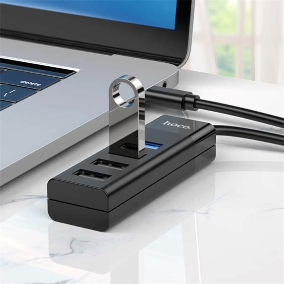 Hoco HB25 Hub USB-C con 4 Puertos (1x USB 3.0 y 2x USB 2.0)  Negro