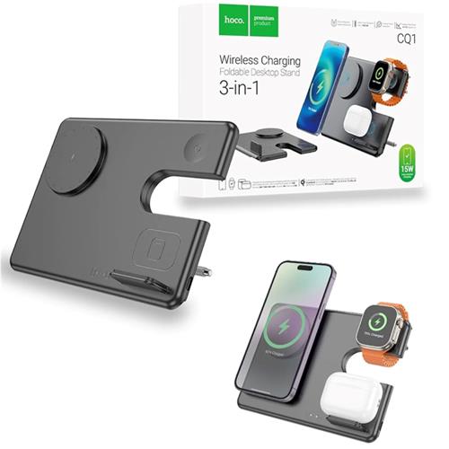 Hoco CQ1 Cargador 15W Inalámbrico y Magnético 3-1 para iPhone, watch y Airpods