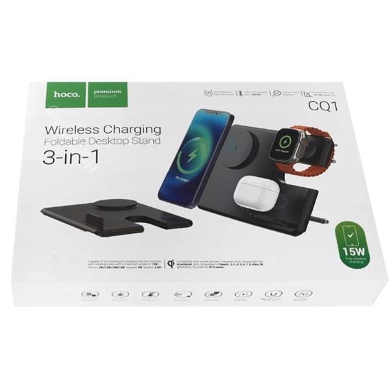Hoco CQ1 Cargador 15W Inalámbrico y Magnético 3-1 para iPhone, watch y Airpods