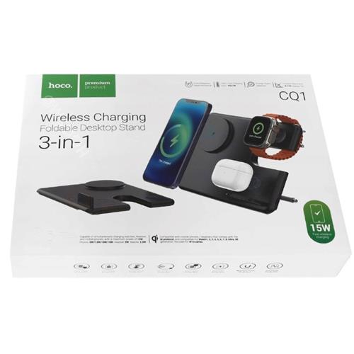 Hoco CQ1 Cargador 15W Inalámbrico y Magnético 3-1 para iPhone, watch y Airpods
