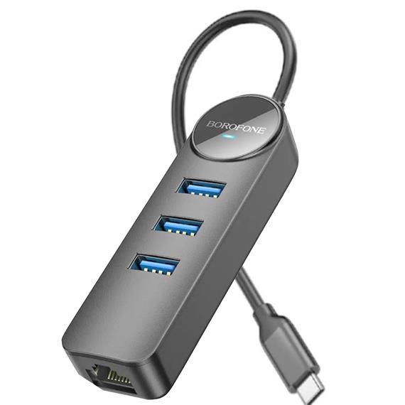 Borofone DH6 Hub USB-C con 3 puertos USB 3.0 y RJ45 1000/100