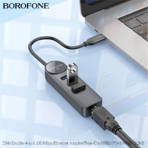 Borofone DH6 Hub USB-C con 3 puertos USB 3.0 y RJ45 1000/100