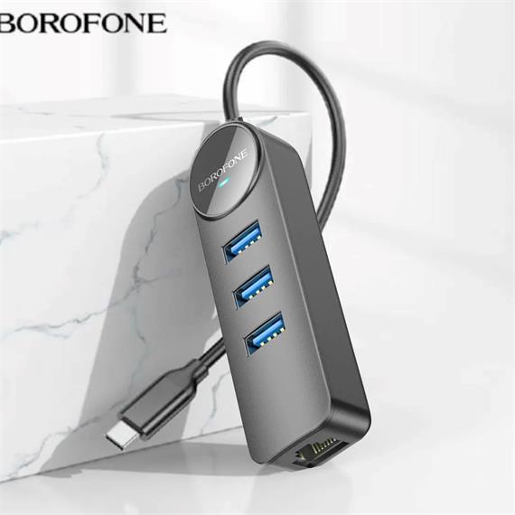 Borofone DH6 Hub USB-C con 3 puertos USB 3.0 y RJ45 1000/100