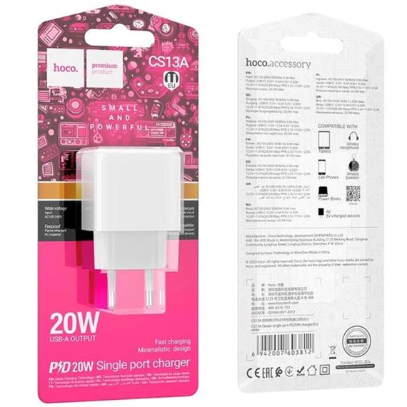 Cargador USB-C 20W Hoco CS13A Blanco