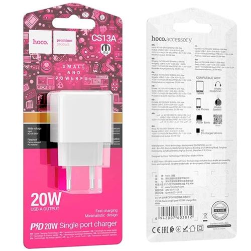 Cargador USB-C 20W Hoco CS13A Blanco