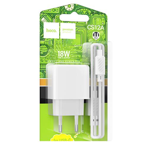 Cargador USB 18W + Cable USB a USB-C Hoco CS12A QC 3.0 Blanco