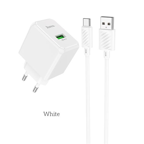 Cargador USB 18W + Cable USB a USB-C Hoco CS12A QC 3.0 Blanco