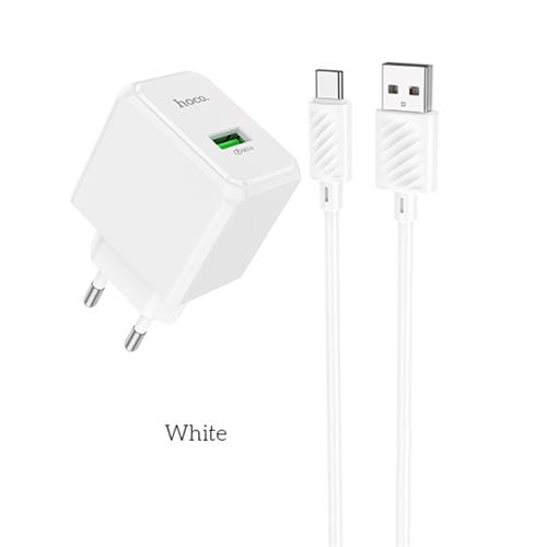 Cargador USB 18W + Cable USB a USB-C Hoco CS12A QC 3.0 Blanco
