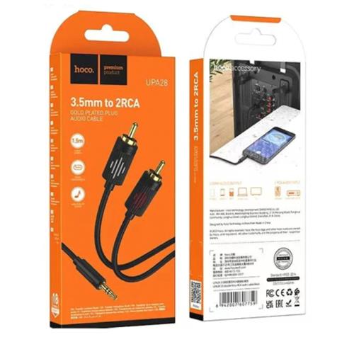 Cable de Audio Jack 3.5mm a Doble RCA 1.5 Metros Hoco UPA28 Negro