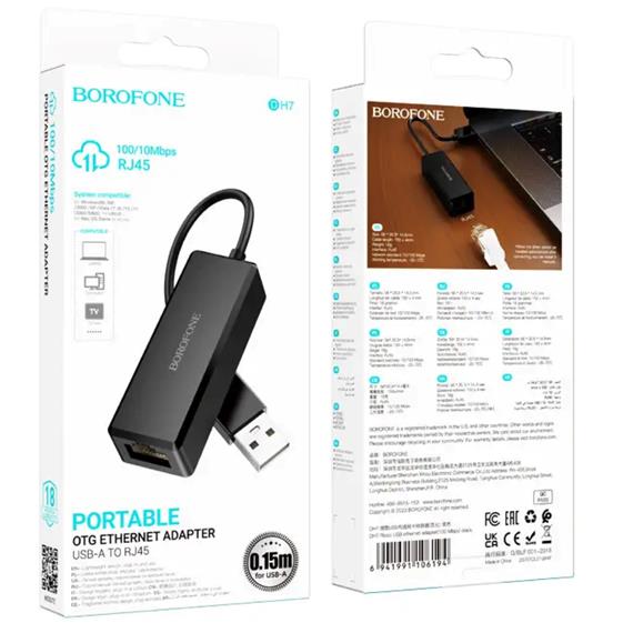 Borofone DH7 Adaptador USB-A a RJ45 Ethernet 100 Mbps Negro