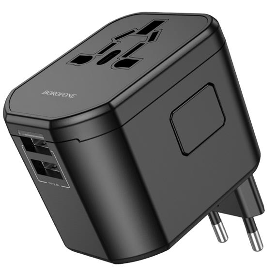 Borofone BAC1 Adaptador y Cargador Mundial con 2x USB