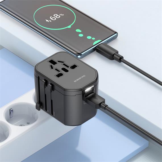 Borofone BAC1 Adaptador y Cargador Mundial con 2x USB