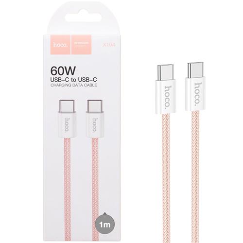 Cable USB-C a USB-C 1 Metros 60W Hoco X104 Trenzado Reforzado Rosa