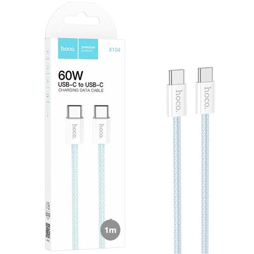 Cable USB-C a USB-C 1 Metros 60W Hoco X104 Trenzado Reforzado Azul
