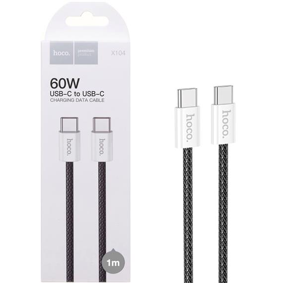 Cable USB-C a USB-C 1 Metros 60W Hoco X104 Trenzado Reforzado Negro