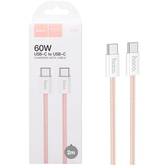 Cable USB-C a USB-C 2 Metros 60W Hoco X104 Trenzado Reforzado Rosa
