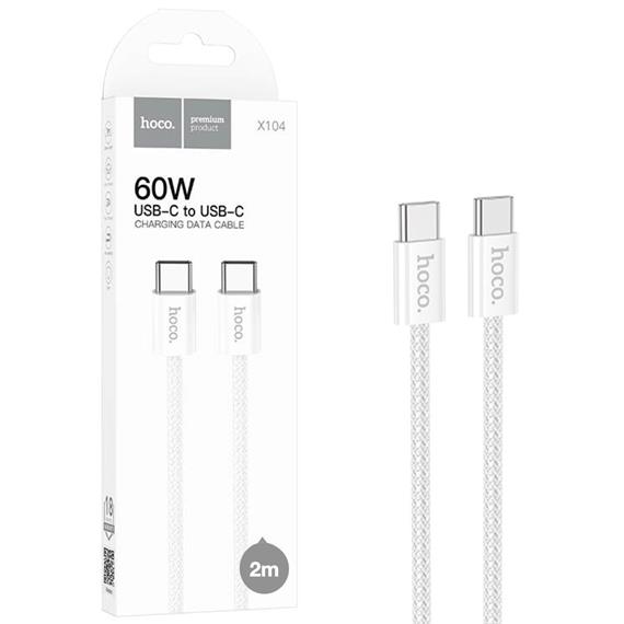 Cable USB-C a USB-C 2 Metros 60W Hoco X104 Trenzado Reforzado Blanco