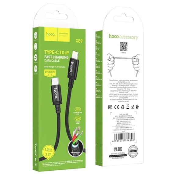 Cable USB-C a Lightning 1 metro 20W Hoco X89 Reforzado Negro
