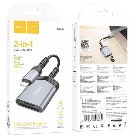 Hoco UA25 Lector USB-C para Tarjetas SD y Micro SD
