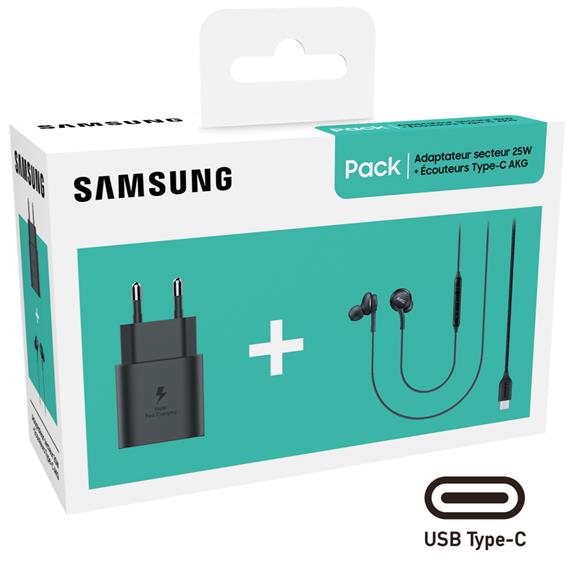 Cargador USB-C 25W+ Auricular AKG USB-C Samsung Pack Negro