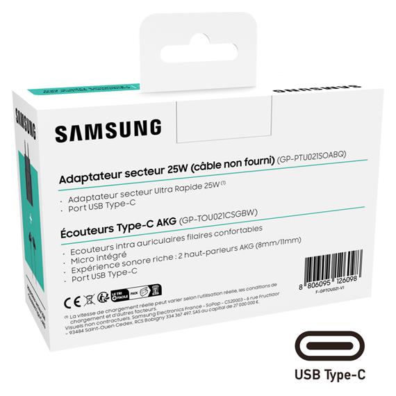 Cargador USB-C 25W+ Auricular AKG USB-C Samsung Pack Negro