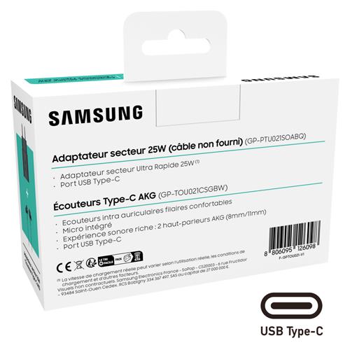 Cargador USB-C 25W+ Auricular AKG USB-C Samsung Pack Negro