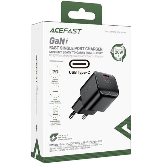 Cargador USB-C Acefast A73 Mini PD20W GaN Negro