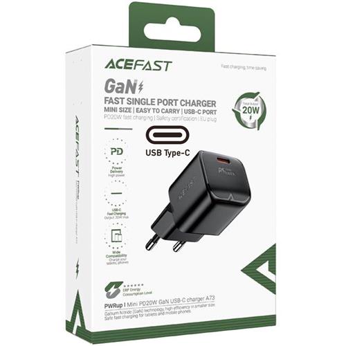 Cargador USB-C Acefast A73 Mini PD20W GaN Negro