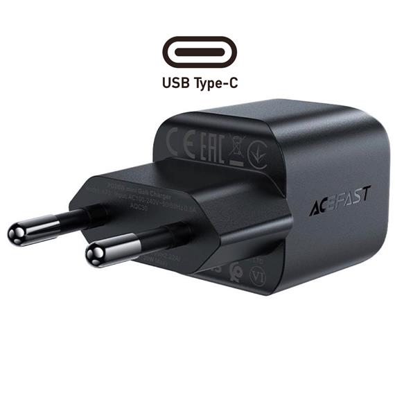 Cargador USB-C Acefast A73 Mini PD20W GaN Negro