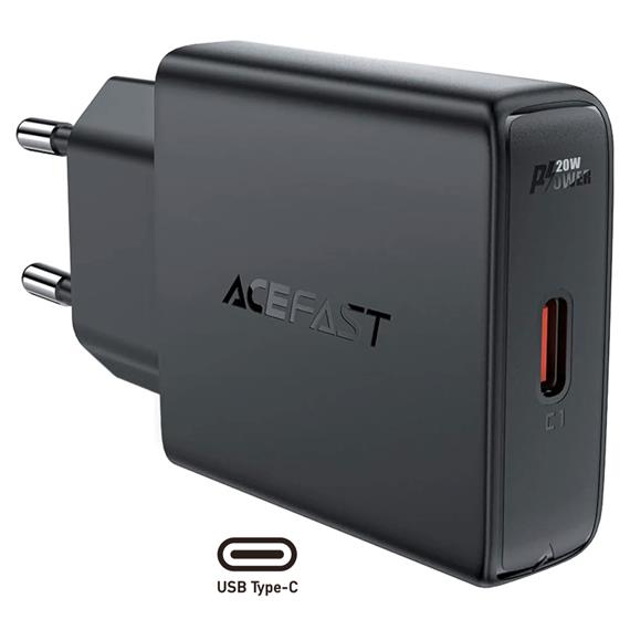 Cargador USB-C Acefast A65 PD20W GaN Ultra Plano Negro
