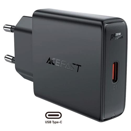 Cargador USB-C Acefast A65 PD20W GaN Ultra Plano Negro