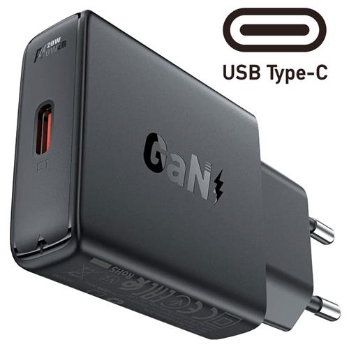 Cargador USB-C Acefast A65 PD20W GaN Ultra Plano Negro