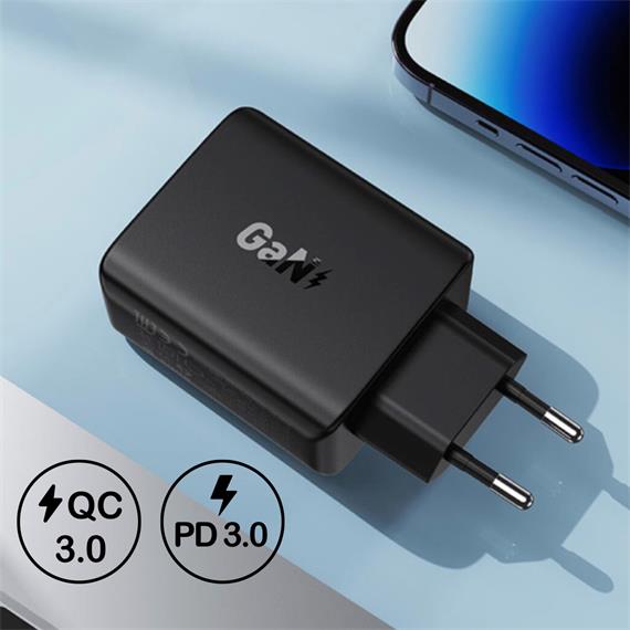 Cargador USB-C  Acefast A61 PD45W GaN 2x USB-C+ 2x USB-A Negro