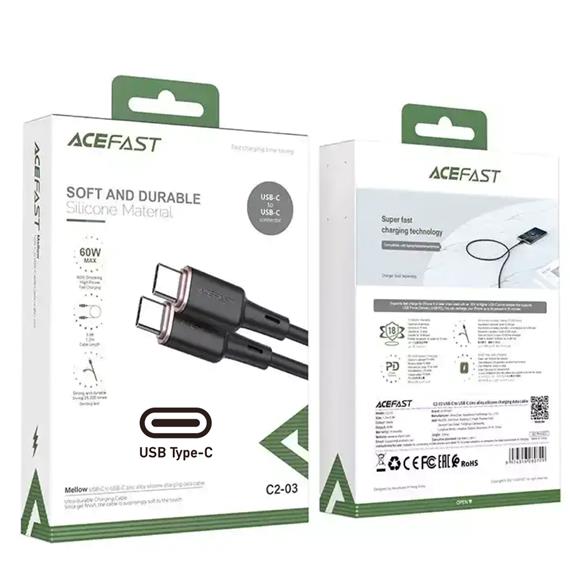 Cable USB-C a USB-C Acefast C2-03 60W Silicona 1.2 metros Negro