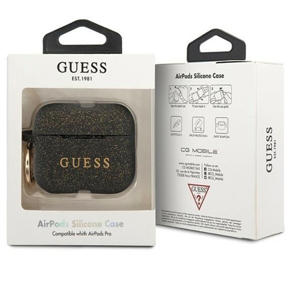 Guess GUACAPSILGLBK Airpods Pro Cover Negro Silicona