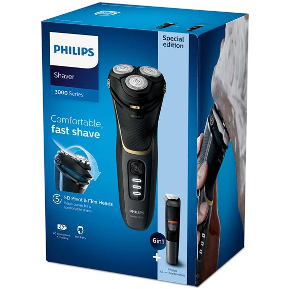 Philips Afeitadora S3333/58 Wet & Dry Pack con Trimmer 6-1