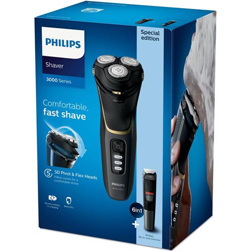 Philips Afeitadora S3333/58 Wet & Dry Pack con Trimmer 6-1
