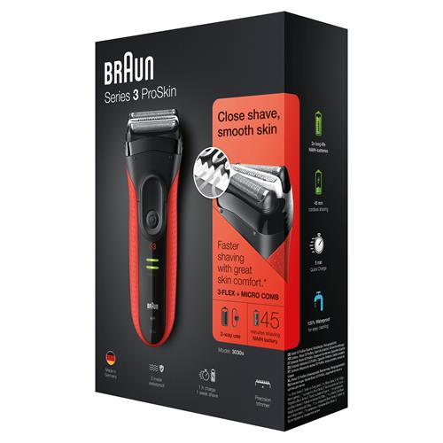 Braun Afeitadora Series3  3030s Negra/Rojo