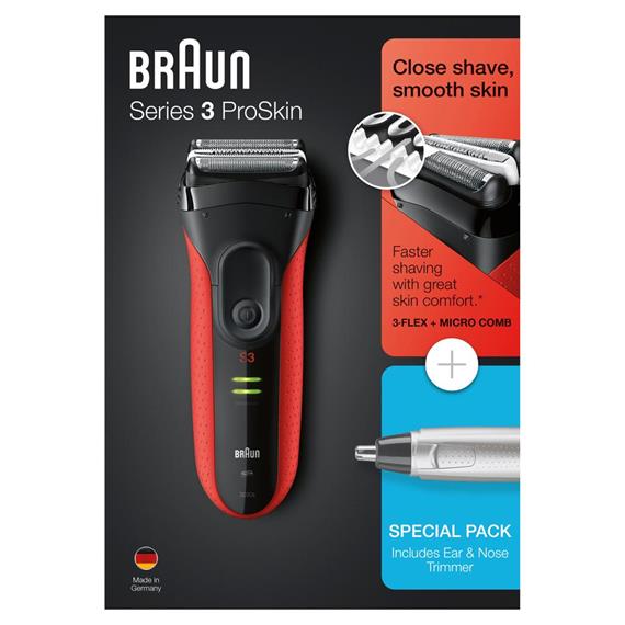 Braun Afeitadora Series 3 3030VS Negra/Rojo + Naricero