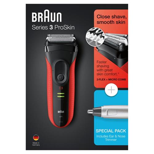 Braun Afeitadora Series 3 3030VS Negra/Rojo + Naricero