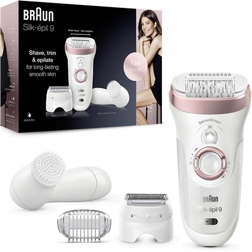 Braun Silk-épil 9-855 SensoSmart SkinSpa impermeable blanco/oro rosa