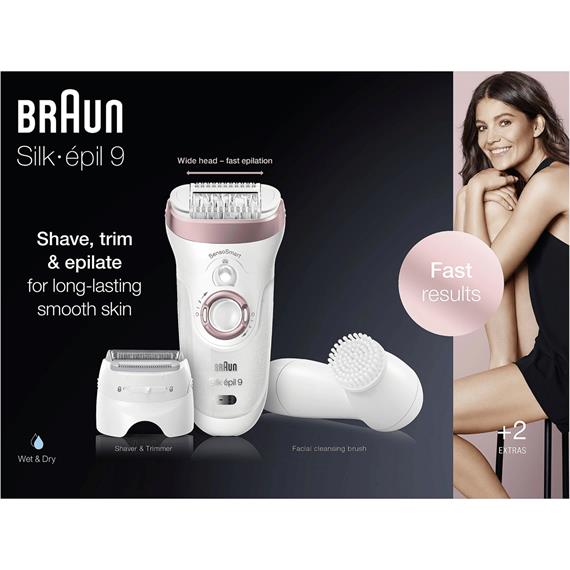 Braun Silk-épil 9-855 SensoSmart SkinSpa impermeable blanco/oro rosa