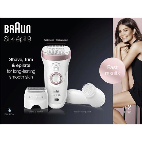 Braun Silk-épil 9-855 SensoSmart SkinSpa impermeable blanco/oro rosa