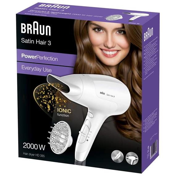 Braun HD385E Secador iónico con difusor 2.000w Blanco