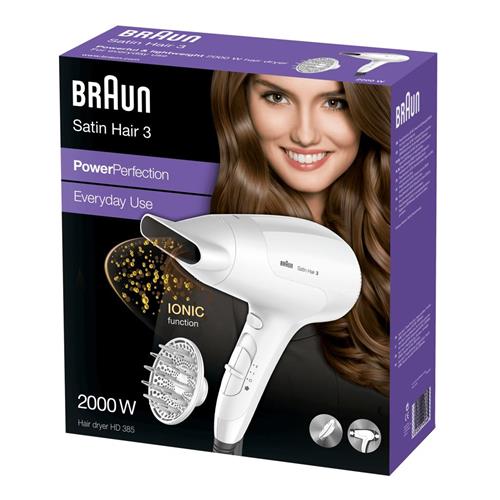 Braun HD385E Secador iónico con difusor 2.000w Blanco