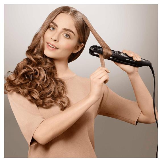 Braun ST570E Plancha de Pelo iónica alisadora y rizadora Negra